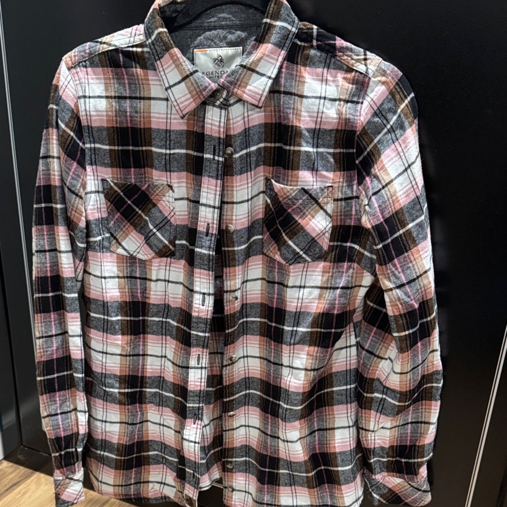 Legendary Whitetails Women's Plaid Button-Down Shirt - Black, White, Pink